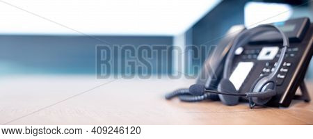 Communication Support, Call Center And Customer Service Help Desk. Voip Headset For Customer Service