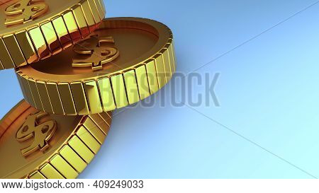 Coin Gold Money Dollar Isolated White Background 3d Rendering.
