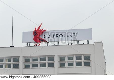 Warsaw, Poland - February 15, 2021: Cd Projekt Company Signboard.