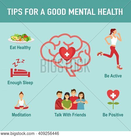 Tips For A Good Mental Health With Useful Advices Infographic Concept Vector Illustration. Healthy B