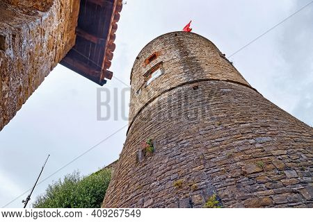 View Of The Tower Of The Fortress Of Bergamo (rocca Di Bergamo In Italian). Construction 1331-1336. 
