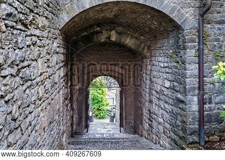 View Of The Ancient Gate In The Fortress Of Bergamo (rocca Di Bergamo In Italian). Construction 1331