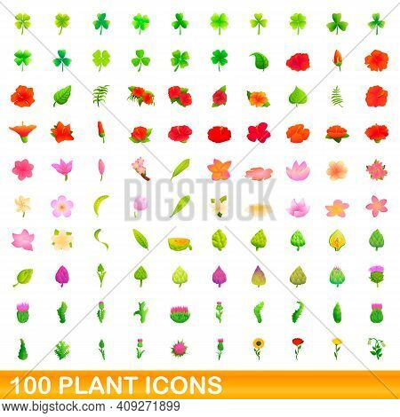 100 Plant Icons Set. Cartoon Illustration Of 100 Plant Icons Vector Set Isolated On White Background