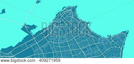 Vector Map Of Kuwait, El Kuwait, State Of El Kuwait. Street Map Poster Illustration. Kuwait Map Art.
