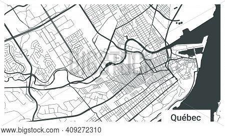 Map Of Quebec City, Ontario, Canada. Horizontal Background Map Poster Black And White Land, Streets 