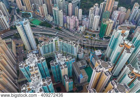 Shau kei wan, Hong Kong 03 December 2020: Top view of Hong Kong city