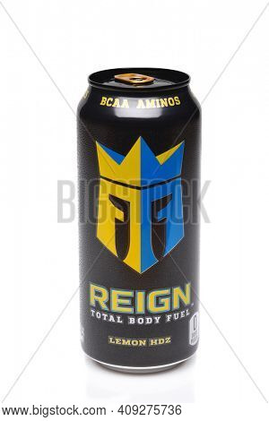 IRVINE, CALIFORNIA - 16 SEPT 2019: A can of Reign Total Body Fuel Lemon HDZ.