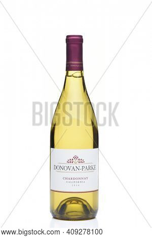 IRVINE, CALIFORNIA - DEC 4, 2018:  A bottle of Donovan-Parke Chardonnay. The winery is located in Sonoma County.Sonoma,