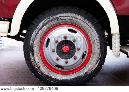 Moscow, Russia - February 15, 2021. Mercedes-benz La 322 Old Fire Engine Red And Shiny. Old Classic 