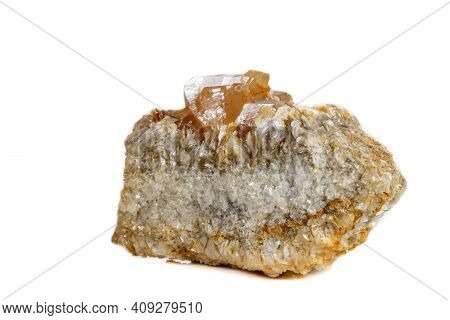 Macro Mineral Stone  Scheelite On A White Background