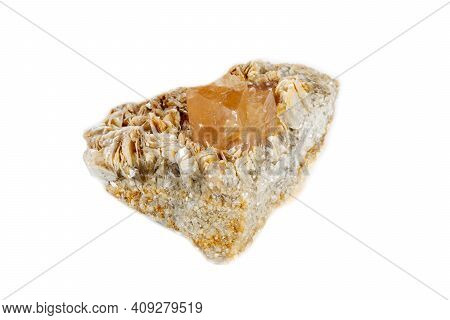 Macro Mineral Stone  Scheelite On A White Background