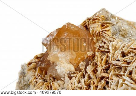 Macro Mineral Stone  Scheelite On A White Background