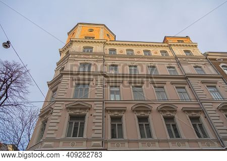 Fragments Of The Facade. Ancient Buildings. Scandinavian Architecture. Helsinki, Finland. High Quali