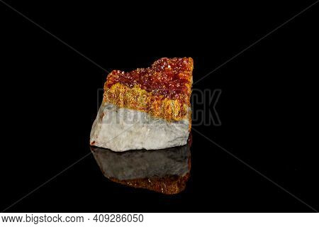 Macro Mineral Stone Orpiment On Black Background
