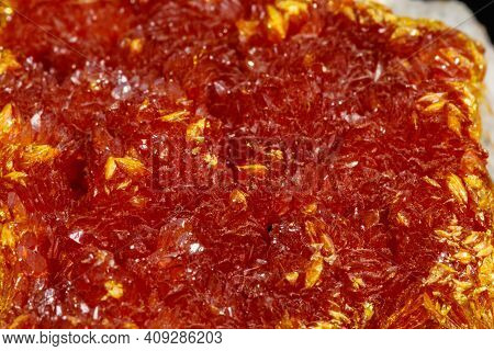 Macro Mineral Stone Orpiment On Black Background