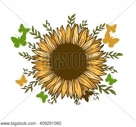 Sunflower Floral Nature Plant.summer Flower Isolated In White Background.botanical Wild Blossom.