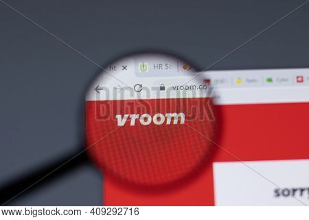 New York, Usa - 17 February 2021: Vroom Logo Close Up On Website Page, Illustrative Editorial