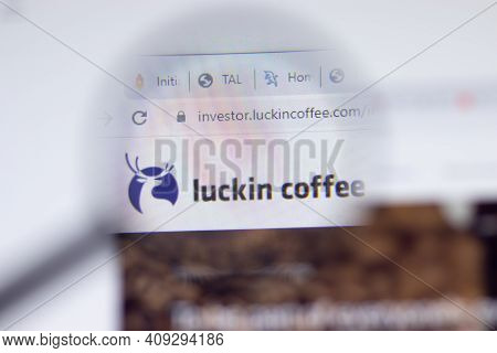 New York, Usa - 17 February 2021: Luckin Coffee Logo Close Up On Website Page, Illustrative Editoria