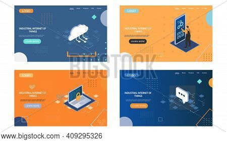 Industrial Internet Of Things, Production Landing Page Set. Technologies Reliable Data Storage Syste