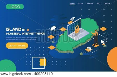 Industrial Internet Of Things Opened Laptop And Closed Padlock Symbol. Digital Technologies, Persona