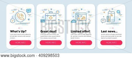 Set Of Business Icons, Such As Call Center, Seo Statistics, First Aid Symbols. Mobile Screen App Ban