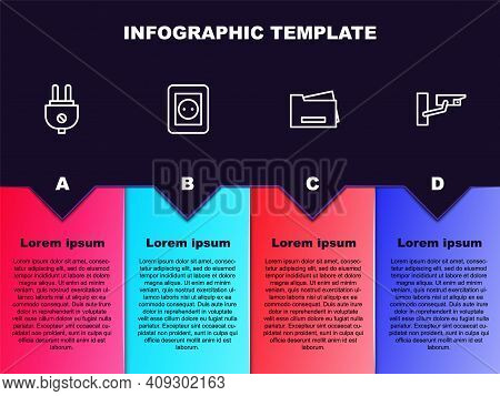 Set Line Electric Plug, Electrical Outlet, Printer And Security Camera. Business Infographic Templat
