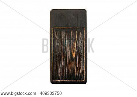 Dark Brown Wooden Tray Isolated With White Background.