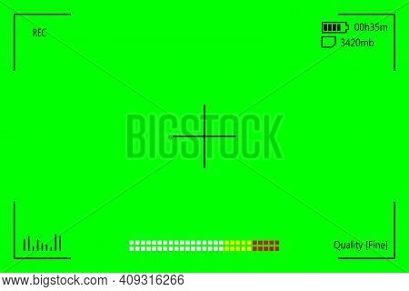 Green Screen, Chromakey Background. Blank Green Background With Vfx Motion Tracking Markers. Screen 