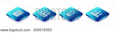 Set Isometric Line Portrait In Museum, Kepi, Mannequin And Place De La Concorde Icon. Vector