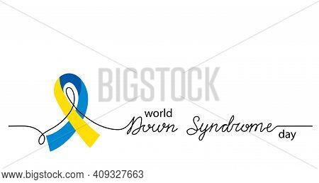 World Down Syndrome Day Simple Vector Background, Banner, Poster With Yellow And Blue Ribbon Symbol.