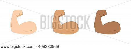 Arm Muscle. Emoji Of Strong Bicep. Emoticon Of Strength In Hand. Icon Of Power Of Protein For Man. F