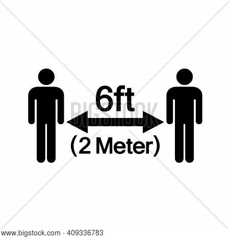 Keep Your Distance 6ft Observe Social Distance Guidance Black Icon, Vector Illustration, Isolate On 