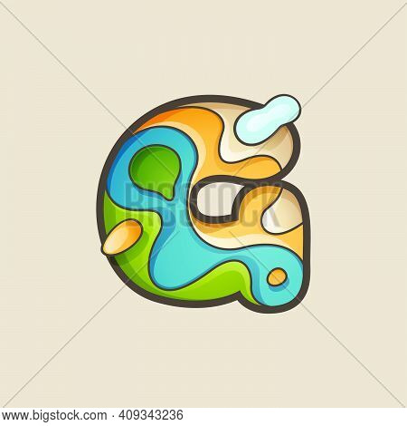 Letter G Logo With Topographic Map Line Pattern. Outdoor Adventure Emblem With Mountain, Ocean, Hill
