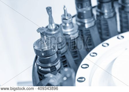 The Slot Cutter  End Mill Tool In The Tooling Magazine Of Machining Center. The Automatic Toll Chang