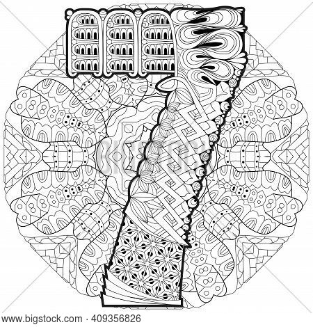 Hand-painted Art Design. Adult Anti-stress Coloring Page. Black And White Hand Drawn Illustration Ma