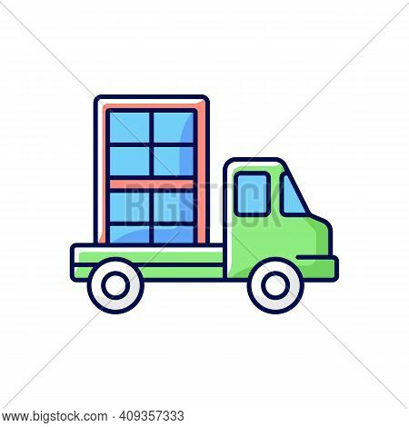 Window Delivery Rgb Color Icon. Customer Service. Delivering Building Materials On Residential Const