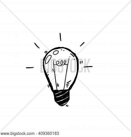 Light Bulb. Sketch Of An Electric Device. Cartoon Doodle Lighting Concept And Ideas. Black And White