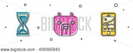 Set Old Hourglass, Bear Market And Mobile Stock Trading Icon. Vector