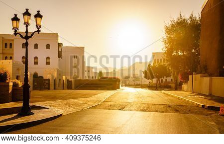 A street behind Al Alam Royal Palace in Muscat, Oman