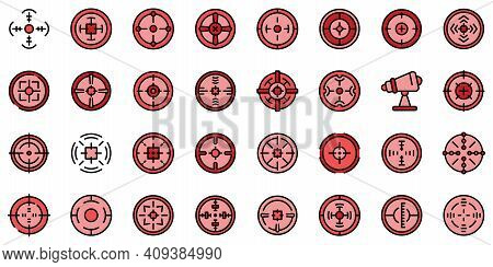 Telescopic Sight Icons Set. Outline Set Of Telescopic Sight Vector Icons Thin Line Color Flat On Whi