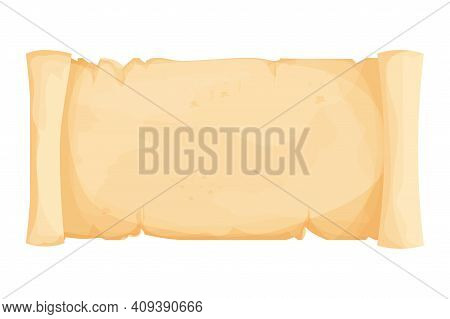 Parchment Paper, Scroll Papyrus, Empty Frame, Blank In Cartoon Style Detailed Isolated On White Back