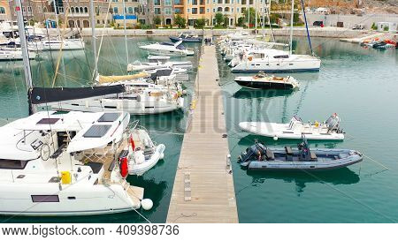 Lustica, Montenegro - 15.10.2020: Aerial View Of Lustica Bay Marina With Its Luxury Boats And Yachts