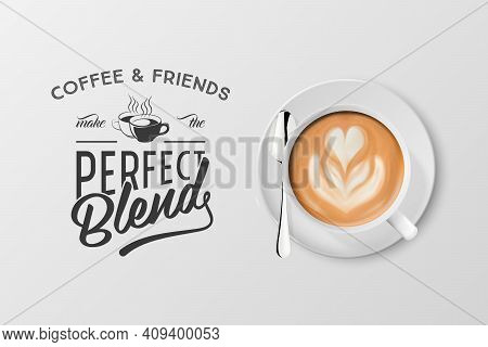 Vector 3d Realistic White Porcelain Ceramic Mug With Foam Coffee - Capuccino, Latte - Isolated. Coff