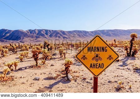 Bee Warning Sign From Joshua Tree National Park