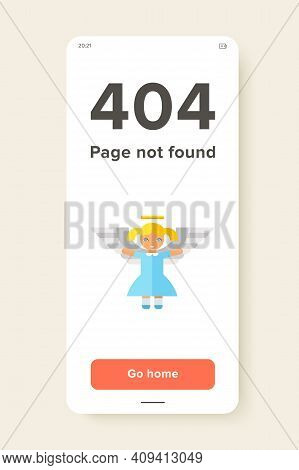 Icon Of Cute Little Blonde Angel Girl In Blue Dress With White Wings And Golden Nimbus