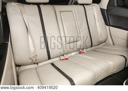 Novosibirsk, Russia - February 18 2021: Mazda Cx-7,clean Car Interior. Beige Back Seats In Sedan.
