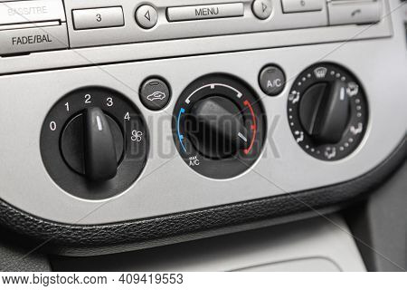 Novosibirsk, Russia - February 18 2021: Ford Kuga,close Up Instrument Automobile Panel With  Climat 