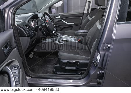 Novosibirsk, Russia - February 18 2021: Ford Kuga, Car Interior - Steering Wheel, Shift Lever, Multi