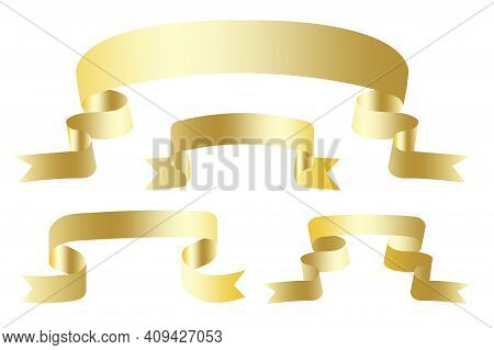 Gold Ribbons. Horizontal Banner. Color Ribbon Isolated White Background. Vector Illustration Design.