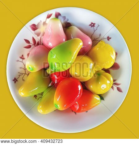 Sweet Food Desserts On Color Background Isolate Thai Food Desserts